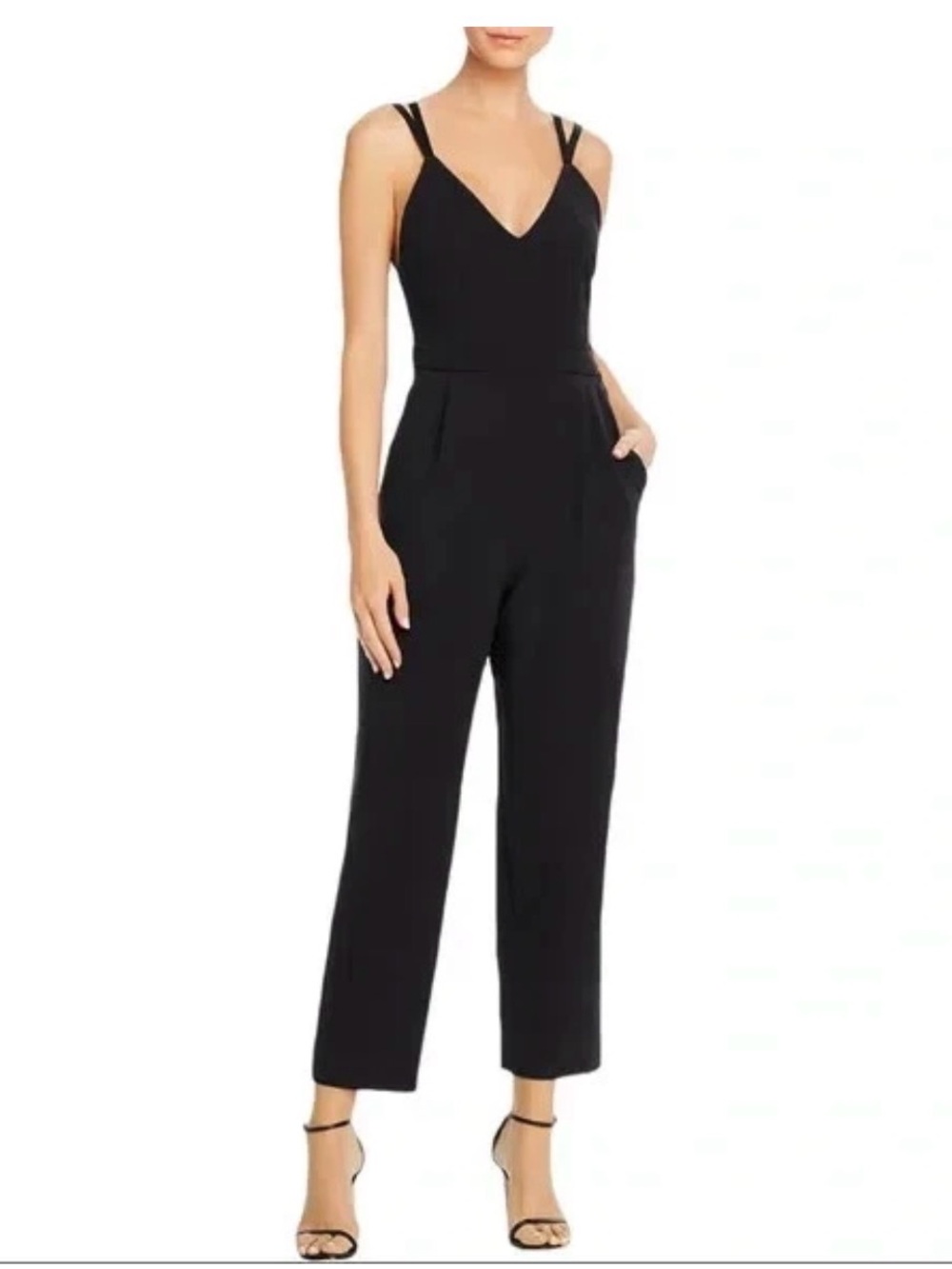 French Connection Black V-Neck Double-Strap Jumpsuit